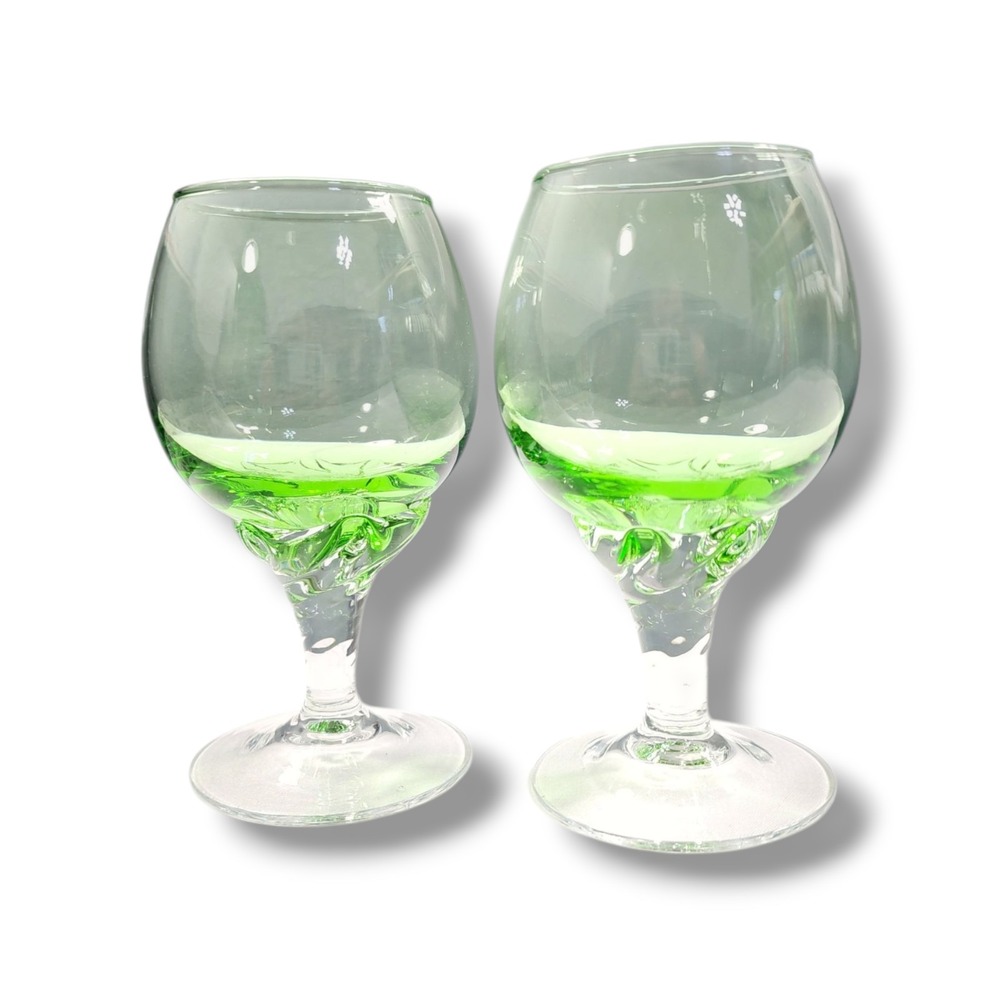 Vintage Italian Empoli Short Twist Stem Green To‎ Clear Brandy Goblet Glass 5 in